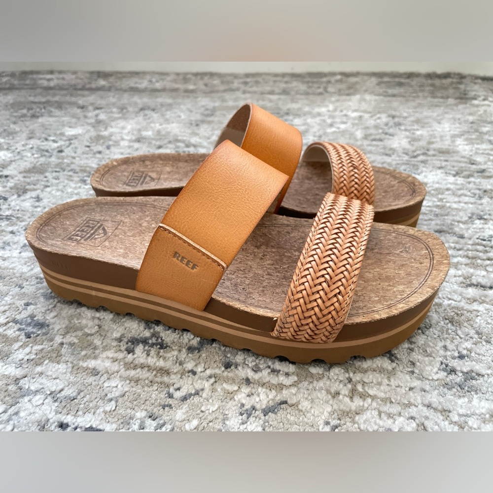 Reef Cushion Vista Hi Slide Sandals Natural Braid Platform Comfort Size 9 Womens - Picture 10 of 10